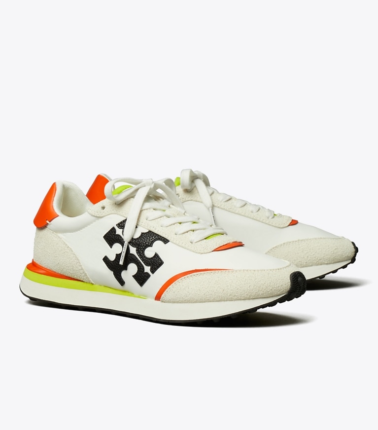 Tory Burch designer スニーカー デスティニー トレーナー in WHITE / PERFECT BLACK / ORANGE angle