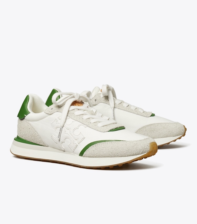 Tory Burch designer スニーカー デスティニー トレーナー in WHITE / WHITE / PALE GREEN angle