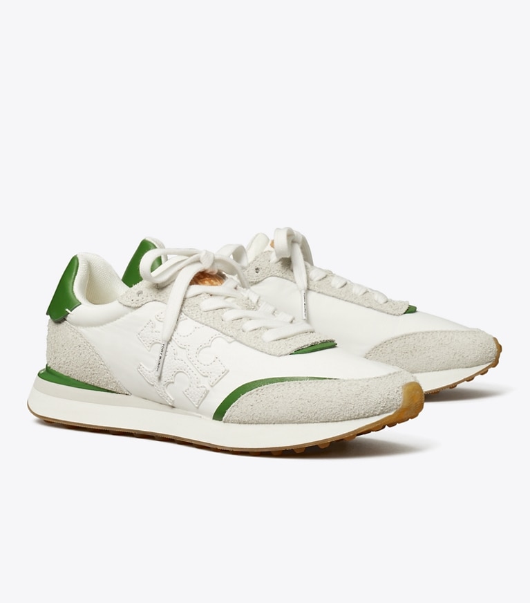 Tory Burch designer スニーカー デスティニー トレーナー in WHITE / WHITE / PALE GREEN angle