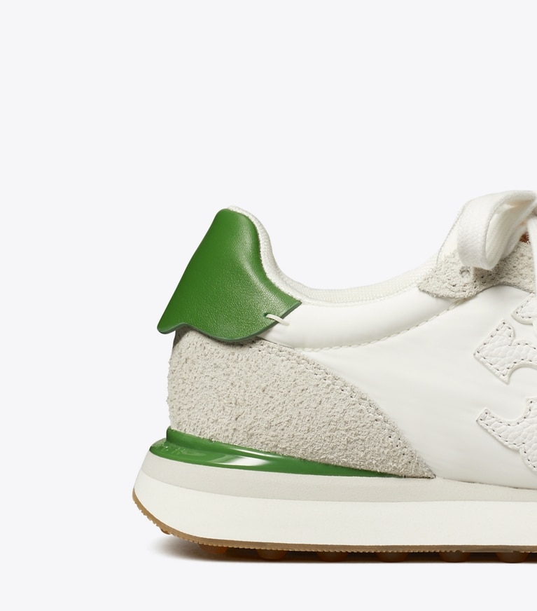 Tory Burch designer スニーカー デスティニー トレーナー in WHITE / WHITE / PALE GREEN angle
