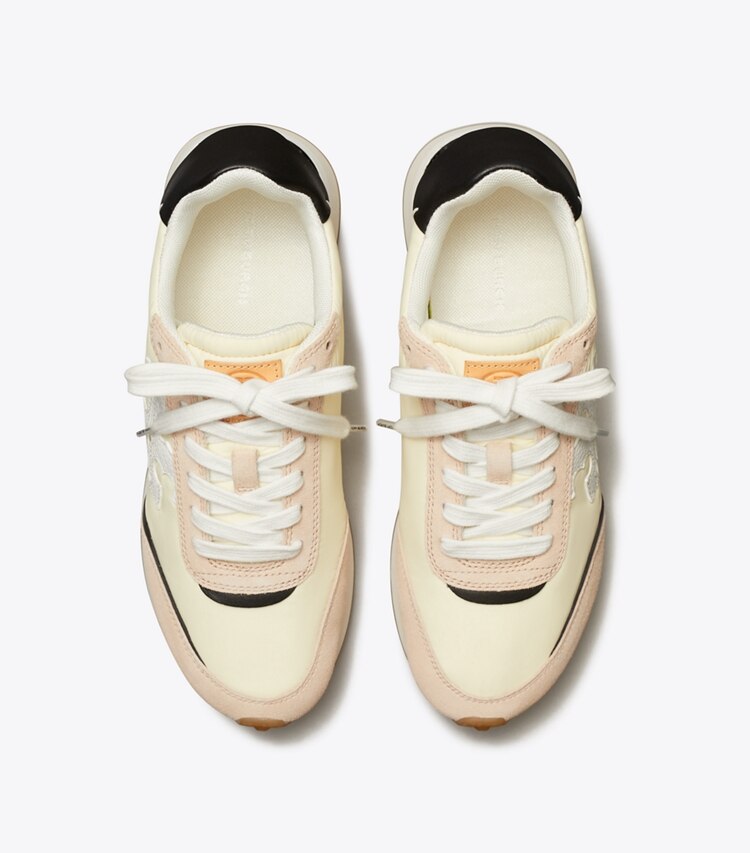 Tory Burch designer sneakers Destiny Trainer in NEW CREAM / WHITE / ROSE PINK overhead