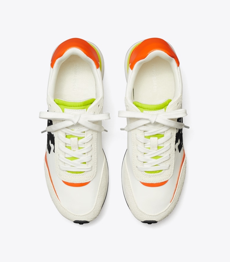 Tory Burch designer スニーカー デスティニー トレーナー in WHITE / PERFECT BLACK / ORANGE オーバーヘッド