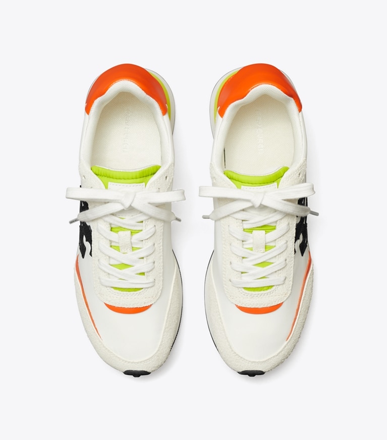 Tory Burch designer スニーカー デスティニー トレーナー in WHITE / PERFECT BLACK / ORANGE angle