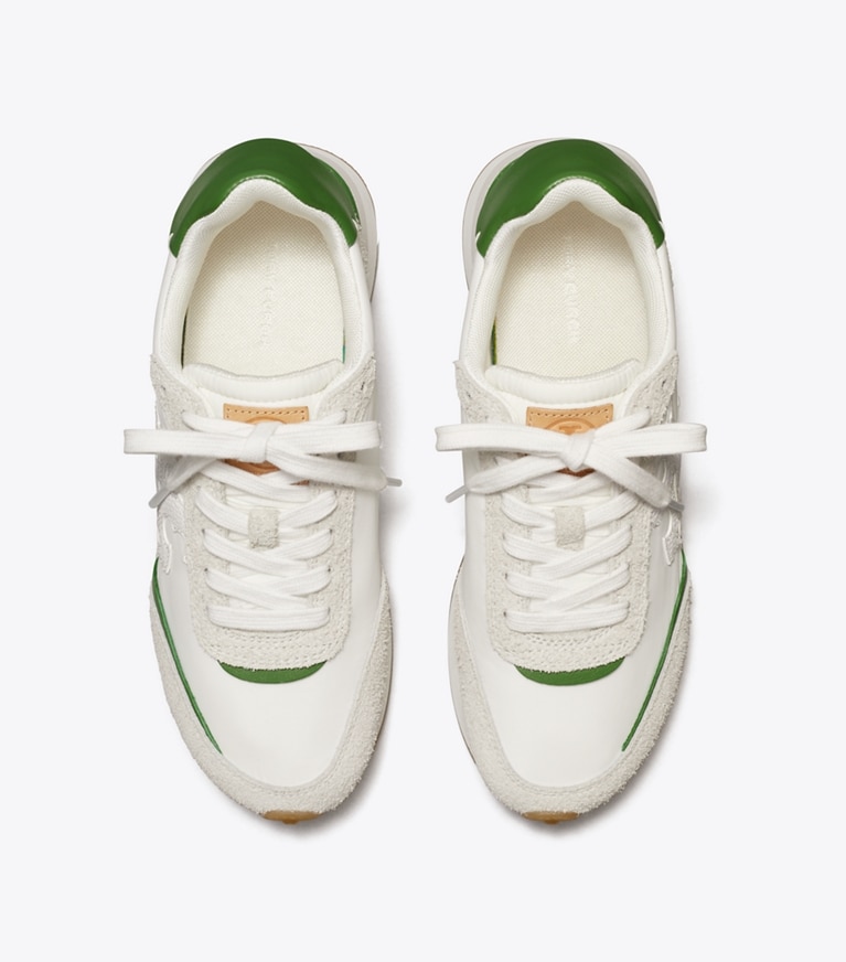 Tory Burch designer スニーカー デスティニー トレーナー in WHITE / WHITE / PALE GREEN angle