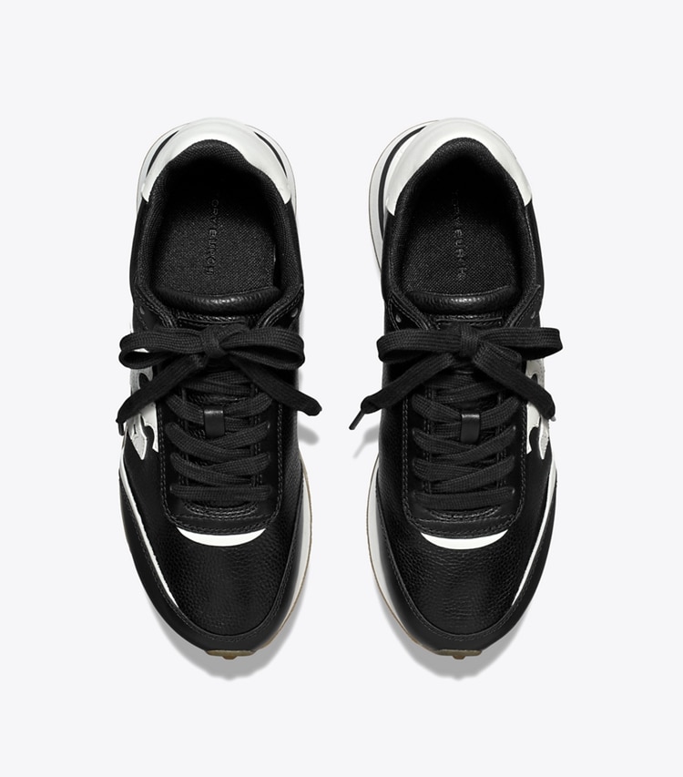 Tory Burch designer sneakers Destiny Trainer in PERFECT BLACK / WHITE overhead