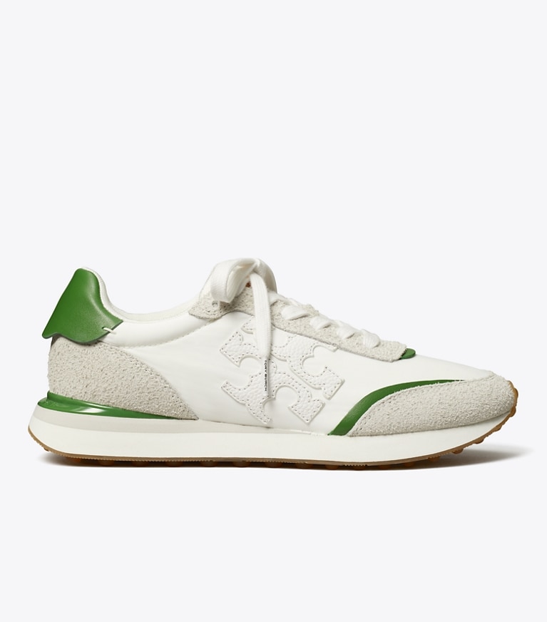 Tory Burch designer スニーカー デスティニー トレーナー in WHITE / WHITE / PALE GREEN angle