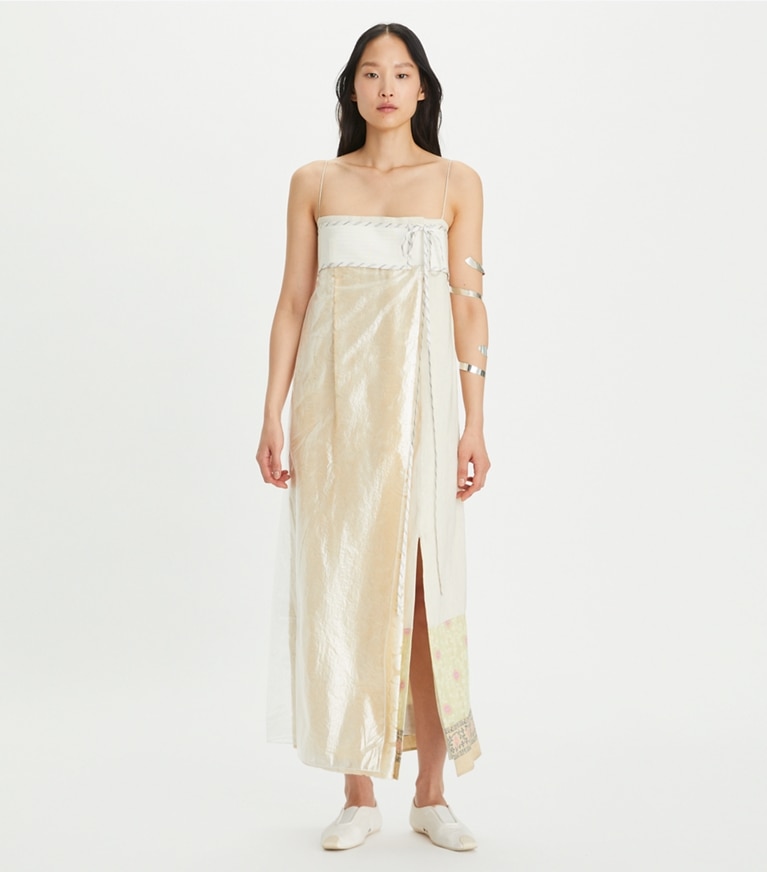 Tory Burch designer dresses Devoré Dress with Sheer Overlay in New Ivory additional on model