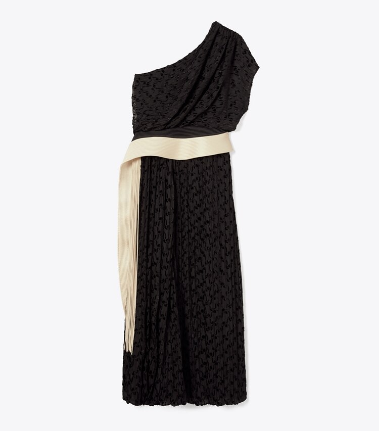 Tory Burch designer dresses Devoré Dress with Trapunto Belt Detail in STENCIL FLORAL DEVORE front