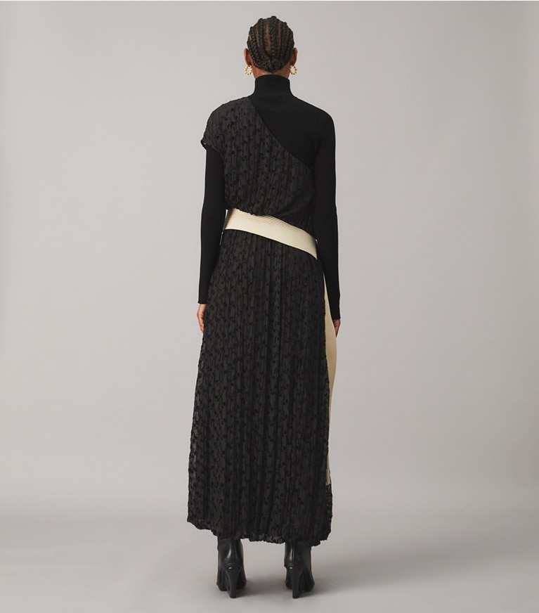 Tory Burch designer dresses Devoré Dress with Trapunto Belt Detail in STENCIL FLORAL DEVORE front