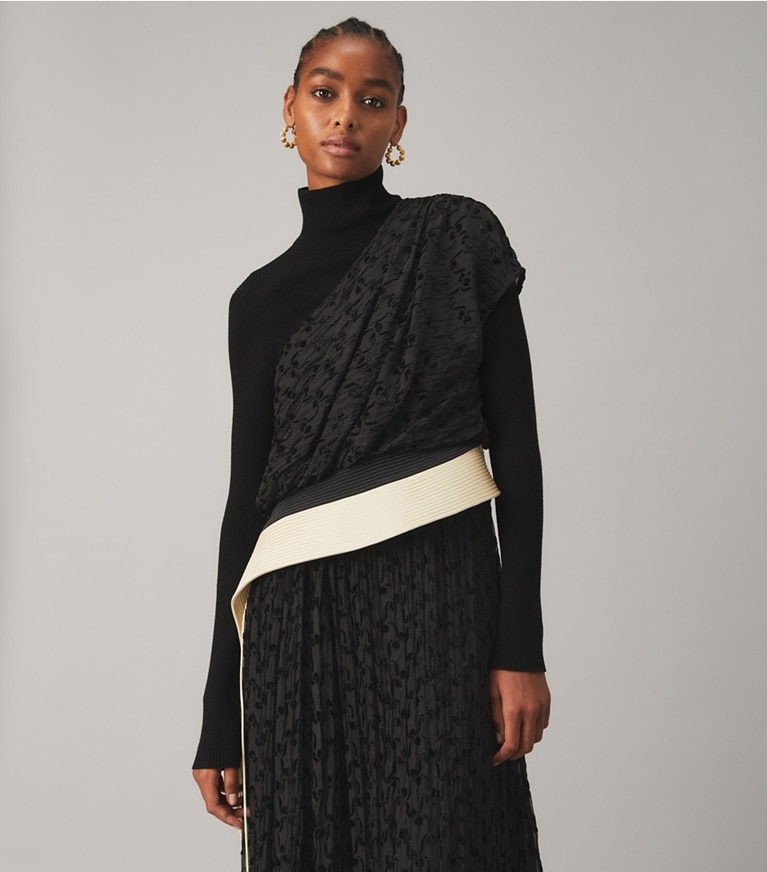 Tory Burch designer dresses Devoré Dress with Trapunto Belt Detail in STENCIL FLORAL DEVORE front