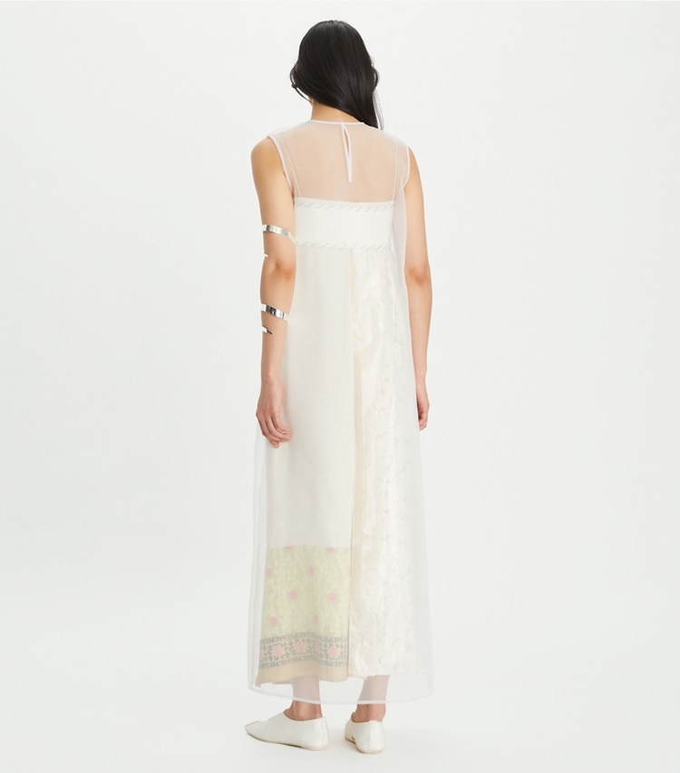 Tory Burch designer kleider Devoré-Kleid mit transparenter Lage in New Ivory on model back