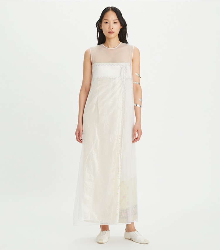 Tory Burch designer kleider Devoré-Kleid mit transparenter Lage in New Ivory modell von vorn
