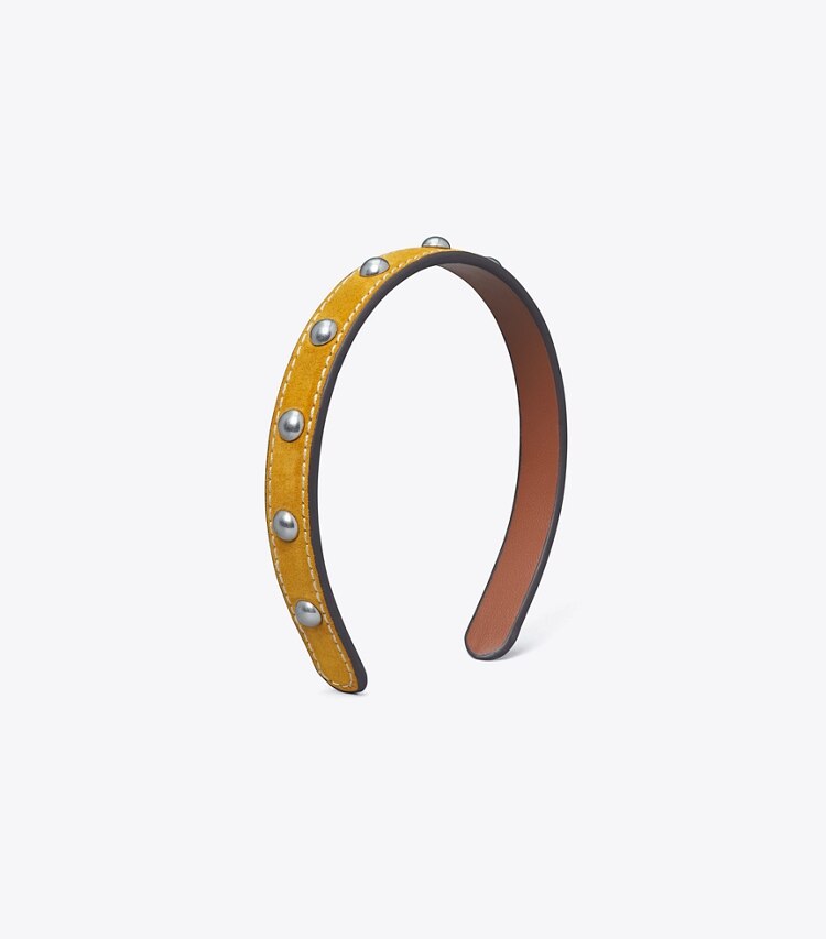 Tory Burch diseñador pasadores para el pelo Diadema con tachuelas en Antique Tory Silver/Mustard frente