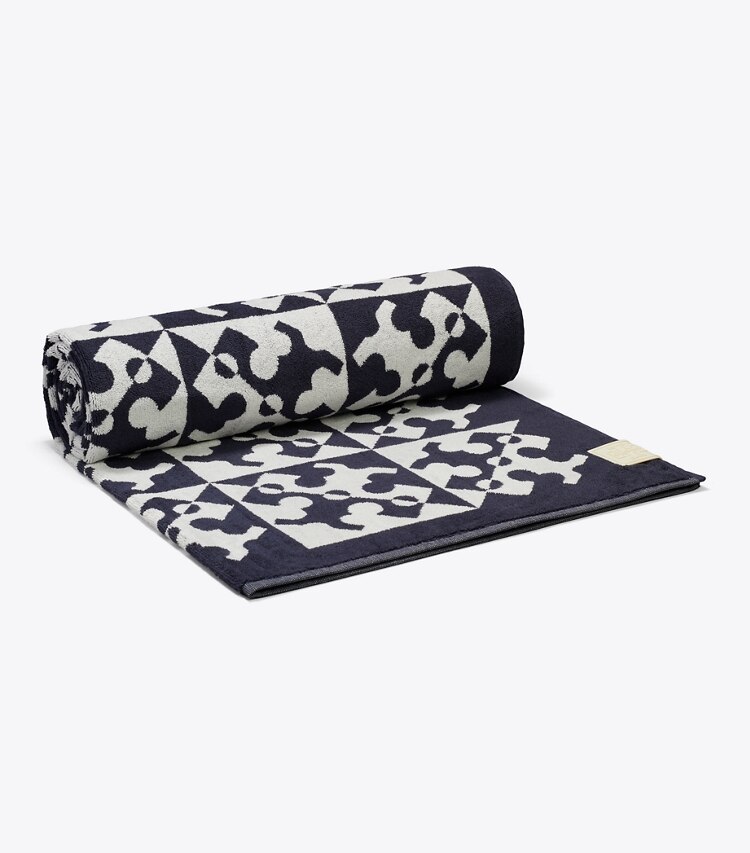 Tory Burch designer beach towels Diagonal T Jacquard Towel in Navy additional