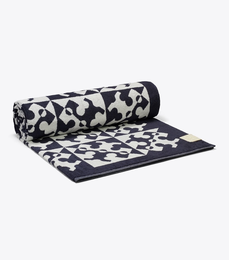 Tory Burch designer beach towels Diagonal T Jacquard Towel in Navy additional
