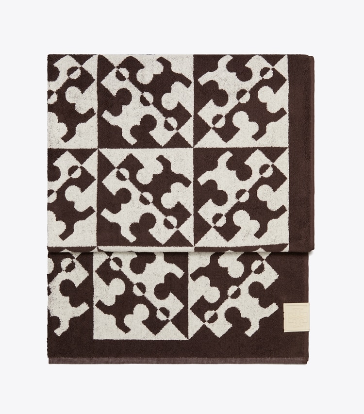 Tory Burch designer beach towels Diagonal T Jacquard Towel in Brown detail