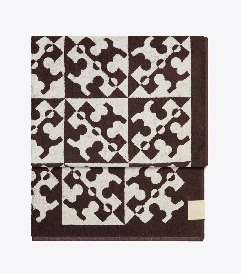 Tory Burch designer beach towels Diagonal T Jacquard Towel in Brown detail
