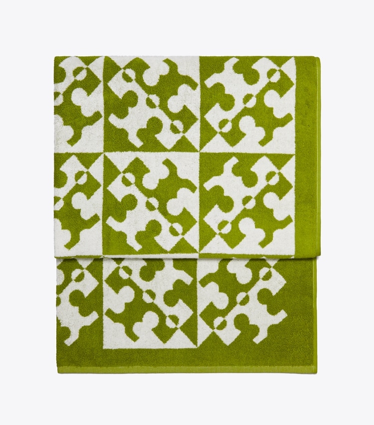 Tory Burch designer beach towels Diagonal T Jacquard Towel in Green detail