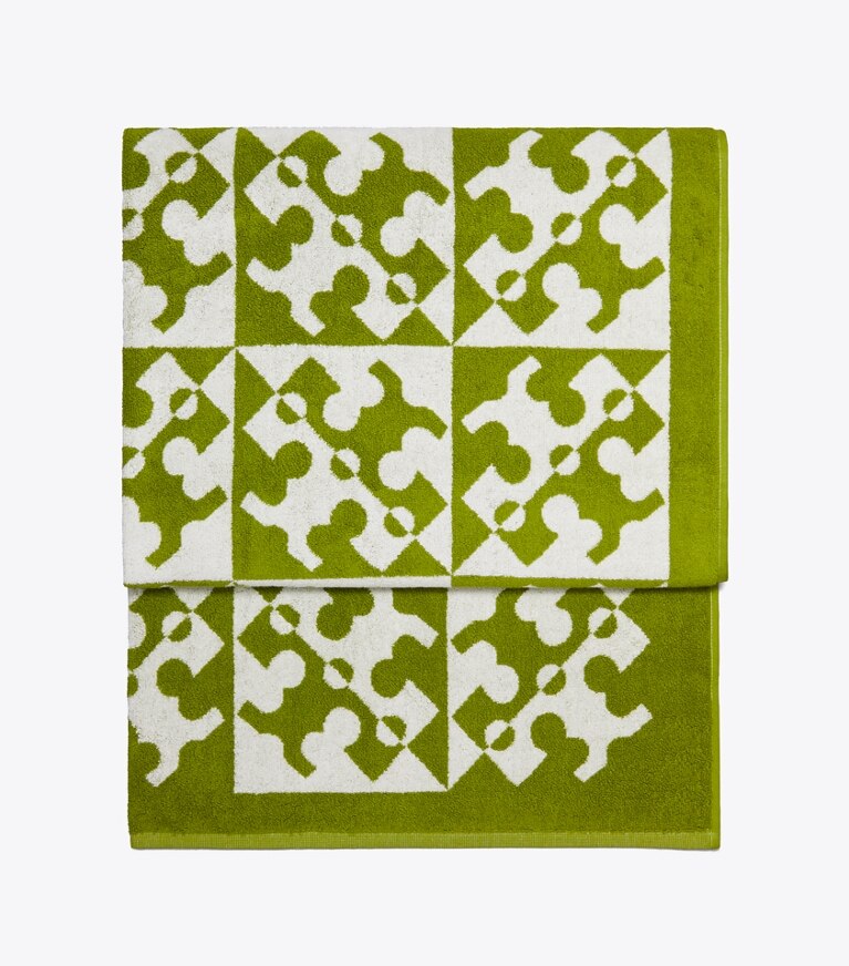 Tory Burch designer beach towels Diagonal T Jacquard Towel in Green detail