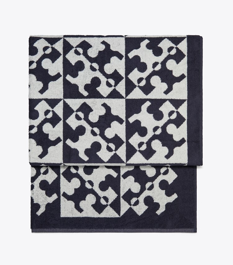 Tory Burch designer beach towels Diagonal T Jacquard Towel in Navy detail