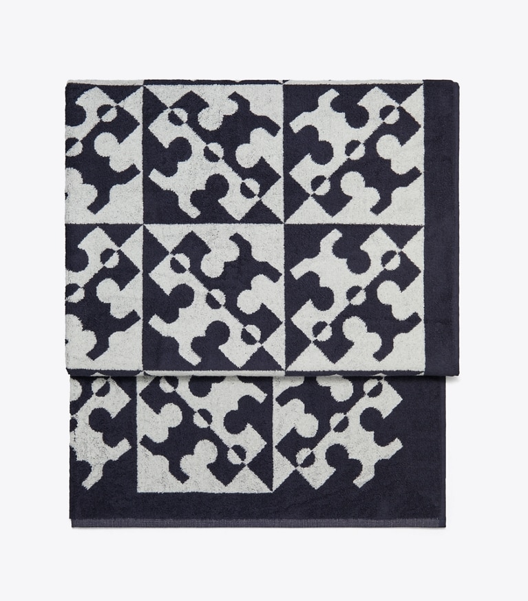Tory Burch designer beach towels Diagonal T Jacquard Towel in Navy detail