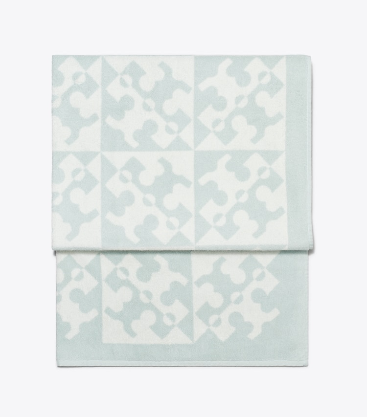 Tory Burch designer beach towels Diagonal T Jacquard Towel in Light Blue detail