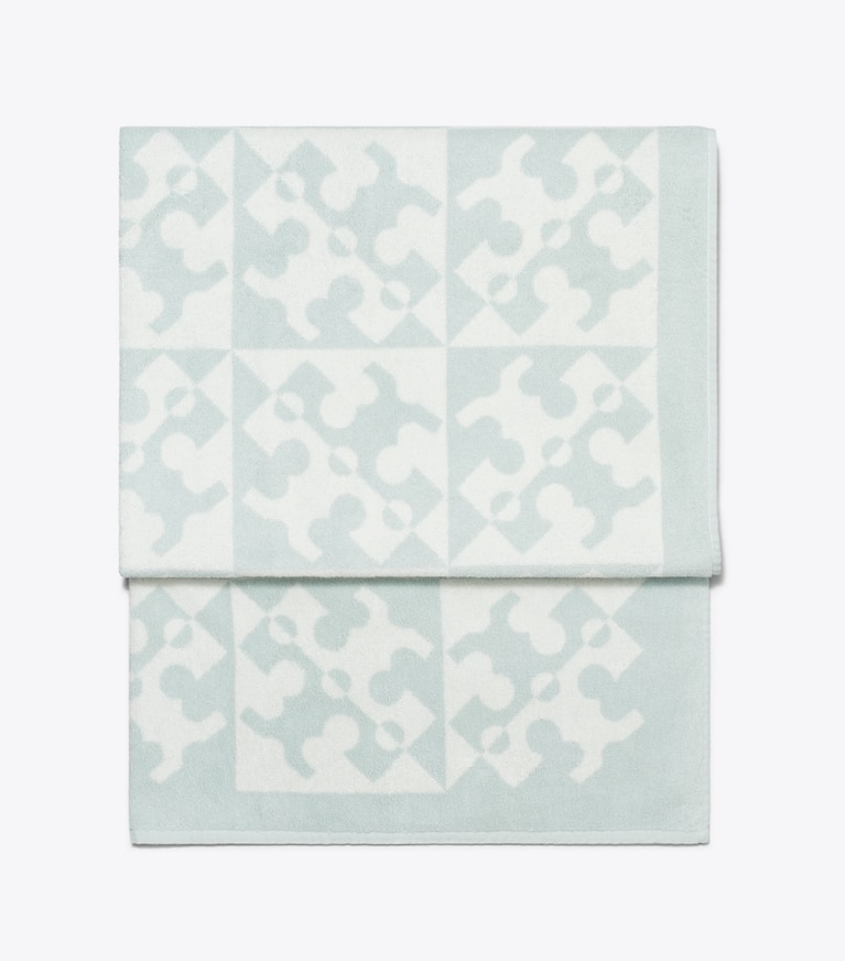 Tory Burch designer beach towels Diagonal T Jacquard Towel in Light Blue detail