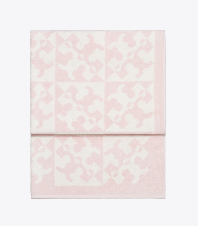 Tory Burch designer beach towels Diagonal T Jacquard Towel in Pink detail