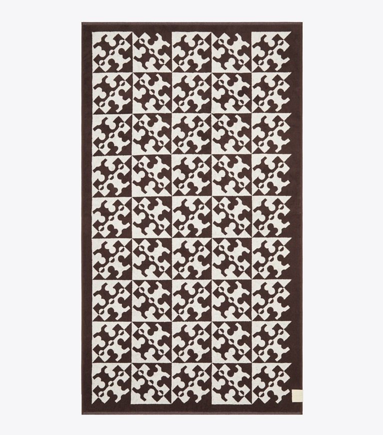 Tory Burch designer beach towels Diagonal T Jacquard Towel in Brown front