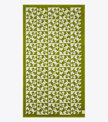 Tory Burch designer beach towels Diagonal T Jacquard Towel in Green front