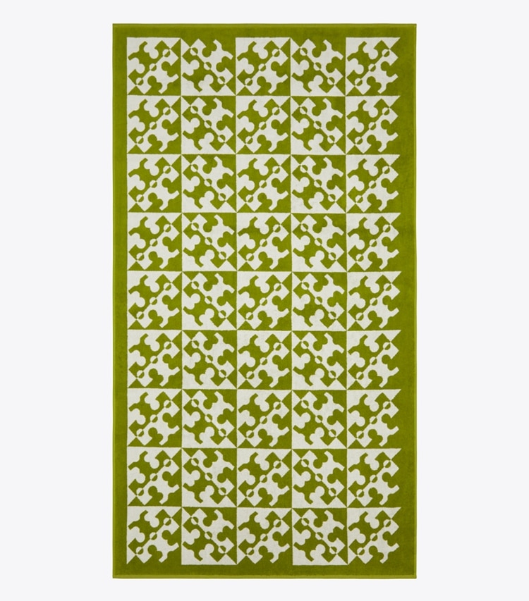 Tory Burch designer beach towels Diagonal T Jacquard Towel in Green front