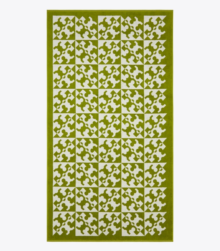 Tory Burch designer beach towels Diagonal T Jacquard Towel in Green front