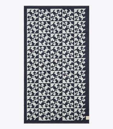 Tory Burch designer beach towels Diagonal T Jacquard Towel in Navy front
