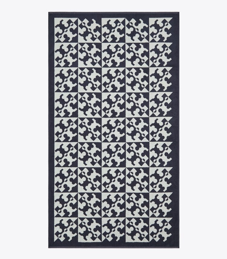 Tory Burch designer beach towels Diagonal T Jacquard Towel in Navy front