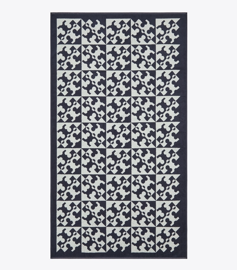 Tory Burch designer beach towels Diagonal T Jacquard Towel in Navy front