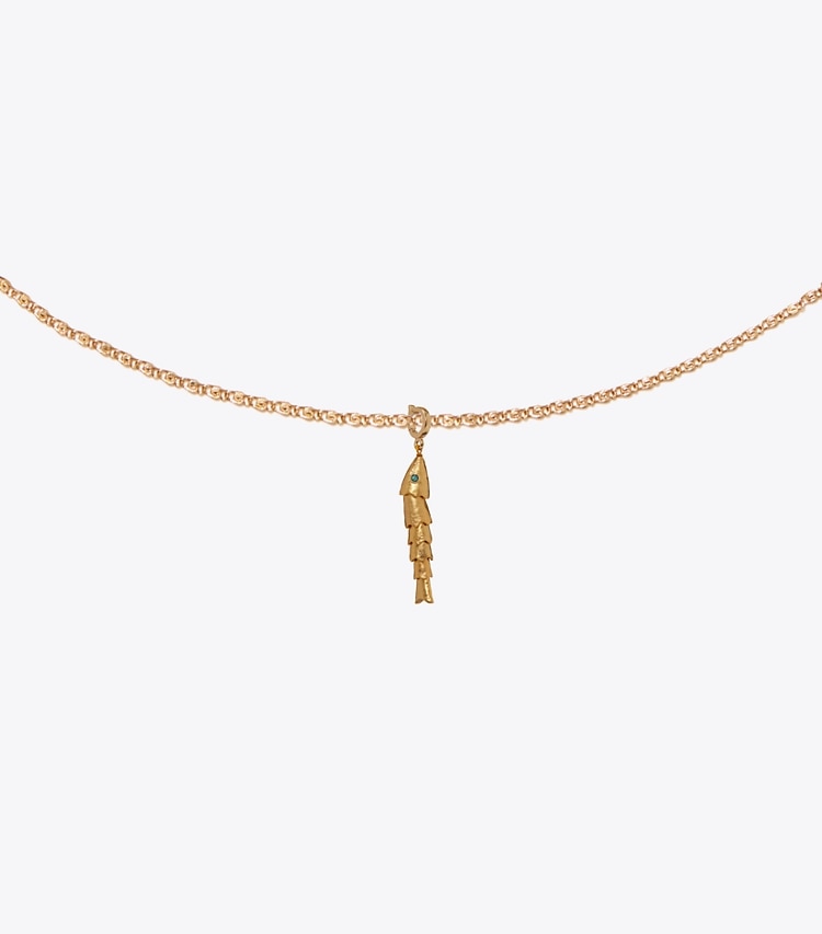 Tory Burch diseñador pasadores para el pelo Dije Curiosity Fish en Rolled Light Brass detalle