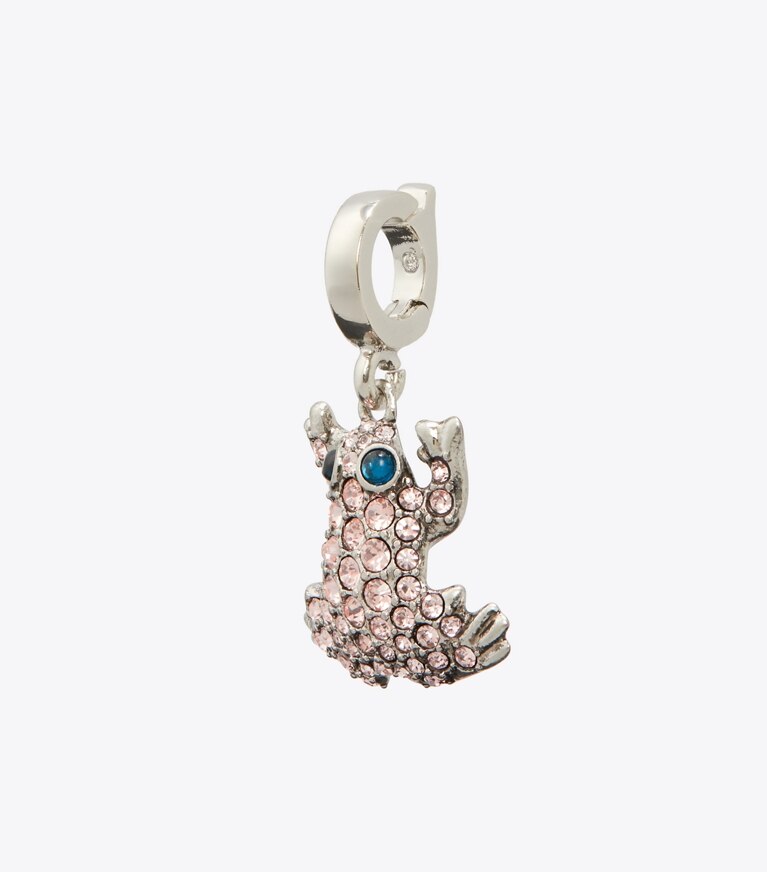 Tory Burch diseñador pasadores para el pelo Dije Curiosity Frog en pavé en Antique Silver / Pink frente