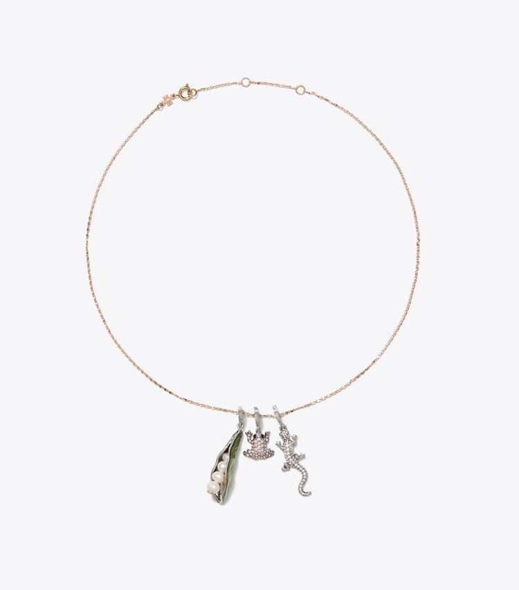 Tory Burch diseñador pasadores para el pelo Dije Curiosity Frog en pavé en Antique Silver / Pink vista superior