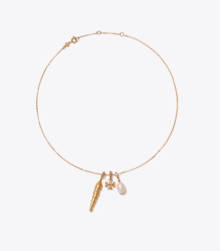 Tory Burch diseñador pasadores para el pelo Dije Curiosity Pearl en Tory Gold / Cream vista superior