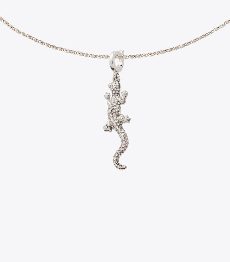 Tory Burch diseñador pasadores para el pelo Dije Curiosity Salamander en Antique Silver / Crystal detalle