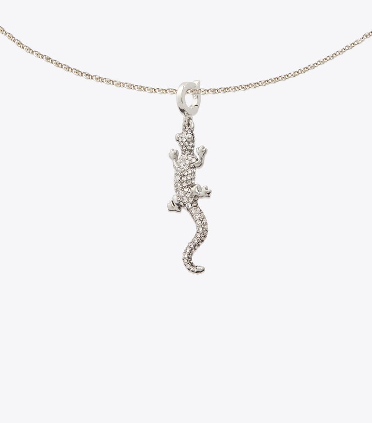 Tory Burch diseñador pasadores para el pelo Dije Curiosity Salamander en Antique Silver / Crystal detalle