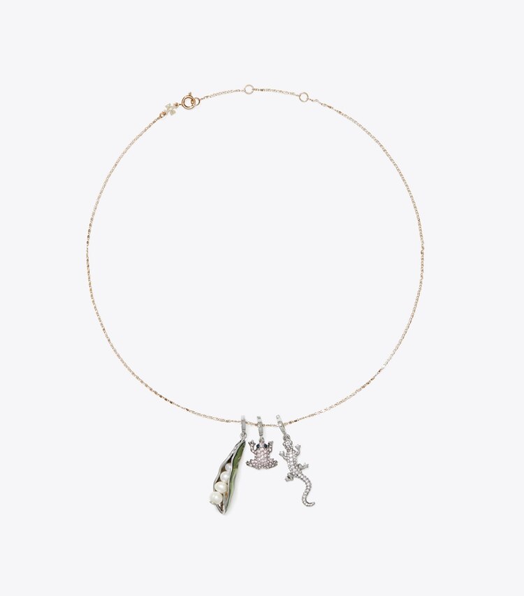 Tory Burch diseñador pasadores para el pelo Dije Curiosity Salamander en Antique Silver / Crystal vista superior
