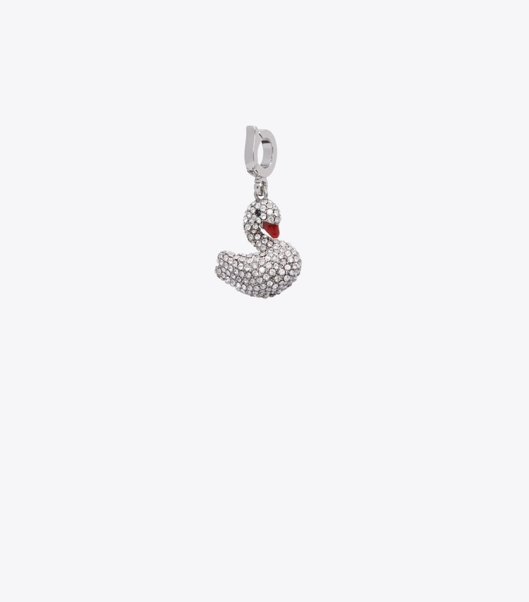 Tory Burch diseñador pasadores para el pelo Dije Curiosity Swan en Tory Silver / Crystal frente