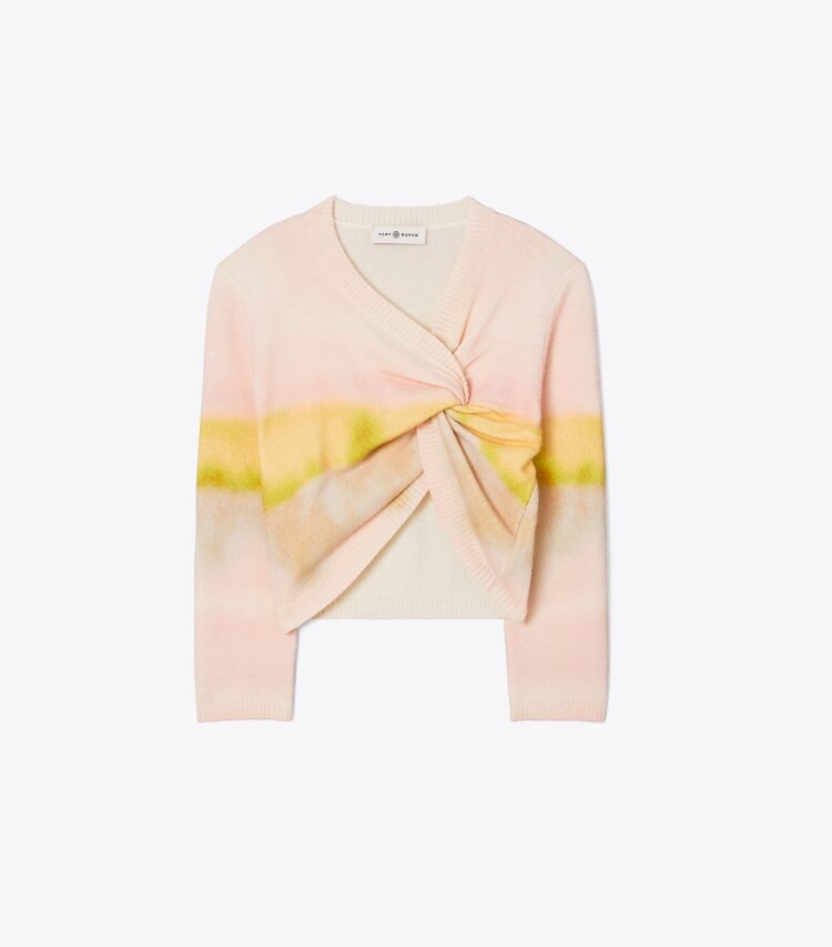 Tory Burch designer sweaters Dip-Dye Cashmere Shrug in Pink Meadow Haze front