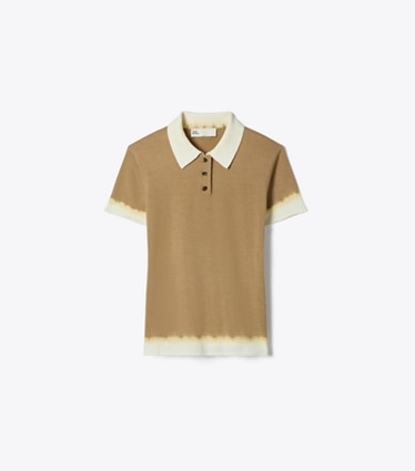 Tory Burch designer sweaters Dip Dye Wool Polo in Olive / White front