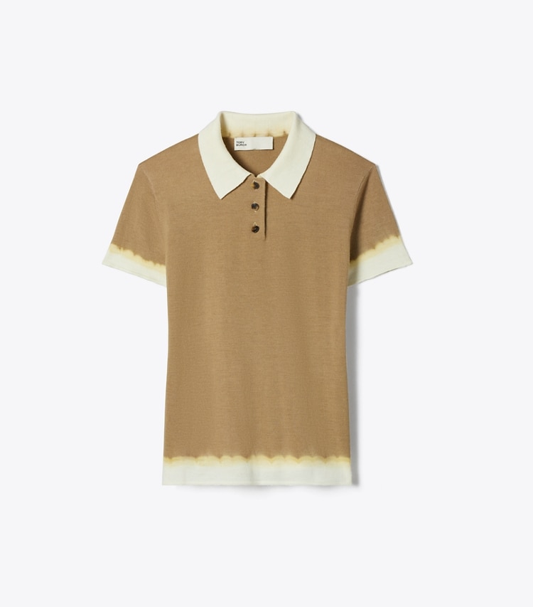 Tory Burch designer sweaters Dip Dye Wool Polo in Olive / White front