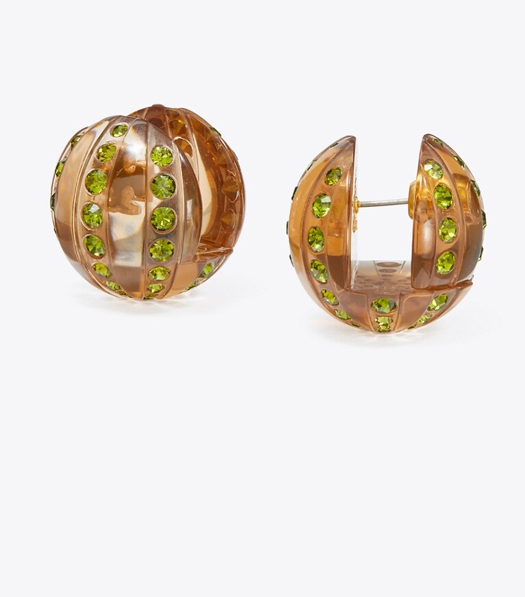 Tory Burch designer earrings Disco Ball Earring in Rolled Gold / Camel front