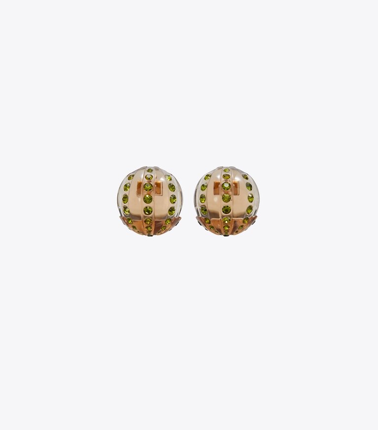 Tory Burch designer earrings Disco Ball Earring in Rolled Gold / Camel front