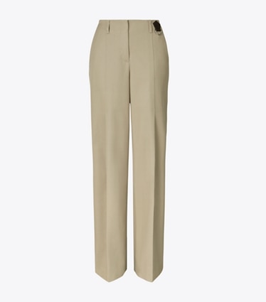 Tory Burch designer bottoms Distressed Cotton Pant in Taupe Gray front