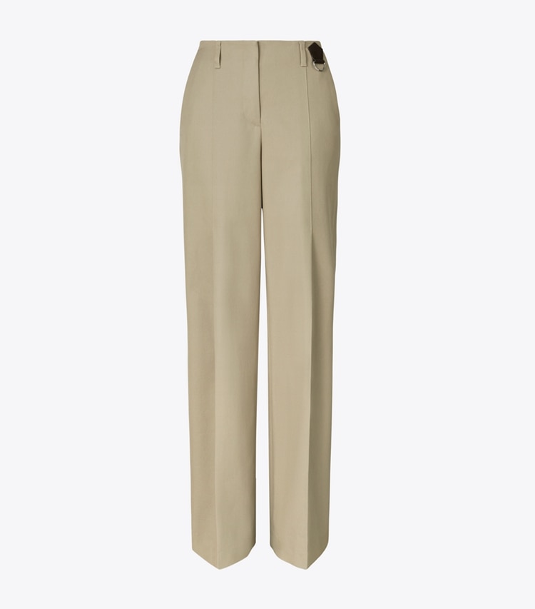 Tory Burch designer bottoms Distressed Cotton Pant in Taupe Gray front